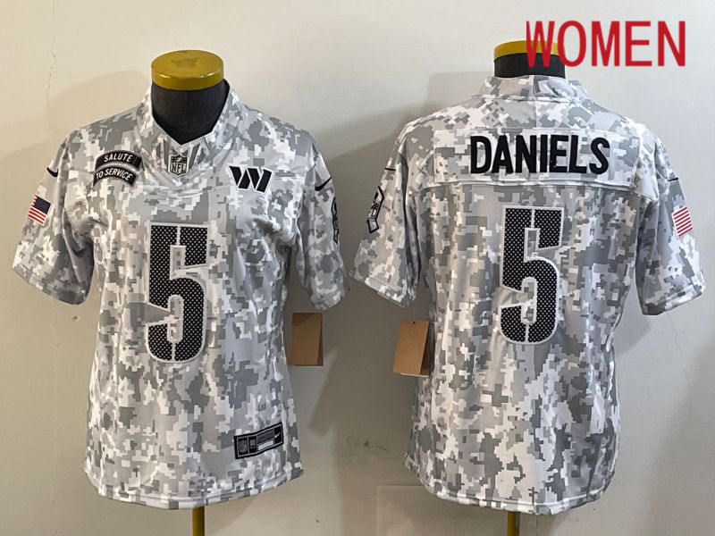 Women Washington Commanders 5 Daniels Nike Arctic Camo 2024 Salute to Service Limited NFL Jersey